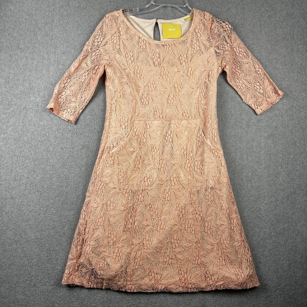 Maeve Dress Womens XS Pink Lace 3/4 Sleeve Lined Pockets Party Cocktail Knee